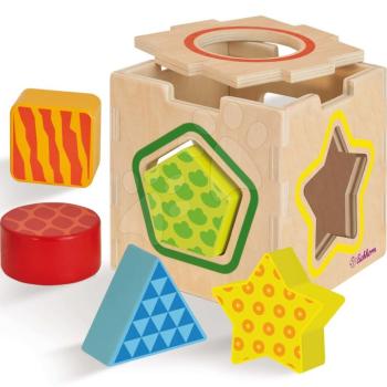 Fa készségfejlesztő kocka Color Shape Sorting Box 5 formaillesztő alakzattal12 hó-tól kép