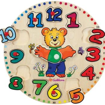 Fa készségfejlesztő puzzle óra Teaching Clock Eichhorn 12 formaillesztő számmal 24 hó-tól kép