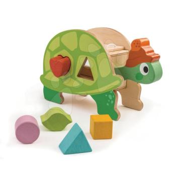 Fa készségfejlesztő teknősbéka Tortoise Shape Sorter Tender Leaf Toys különböző alakú kockákkal 18 hó-tól kép