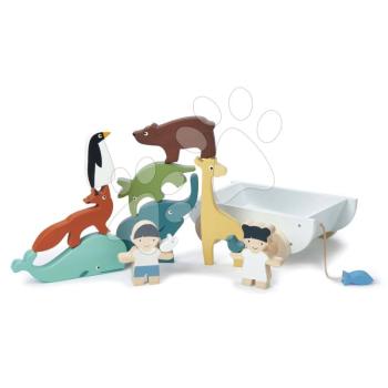 Fa kisfiú és kislány állatkákkal The Friend Ship Tender Leaf Toys kocsin, 12 darabos kép