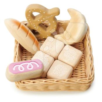Fa kosár pékáruval Bread Basket Tender Leaf Toys kenyér és kiflik kép