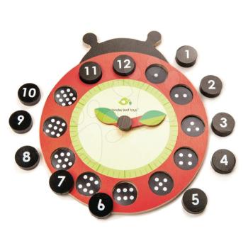 Fa mágneses óra katicabogár Ladybug Teaching Clock Tender Leaf Toys felfüggeszthető, 12 pontozott kockával kép