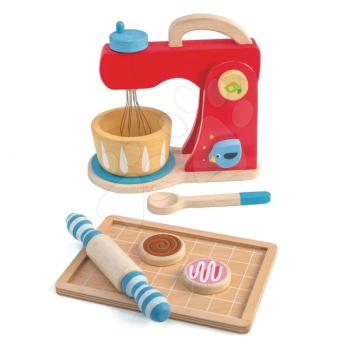 Fa mixer hanggal Baker's Mixing Tender Leaf Toys 7 darabos készlet konyhai eszközökkel és sütikkel kép