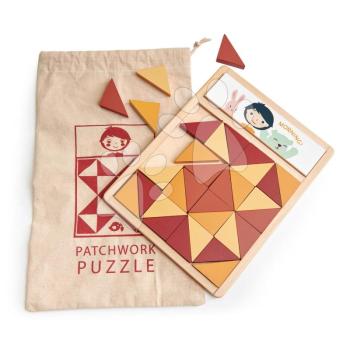 Fa mozaik kirakós Patchwork Quilt Puzzle Tender Leaf Toys barna háromszögek 32 darabos 4 színárnyalat kép