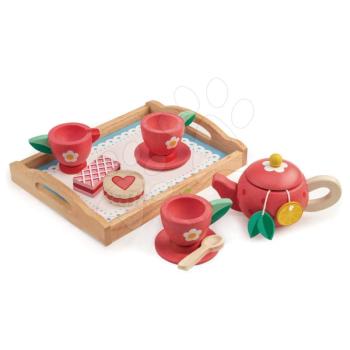 Fa tálca teáskészlettel Tea Tray Tender Leaf Toys 12 darabos készlet teáskancsóval és sütikkel kép