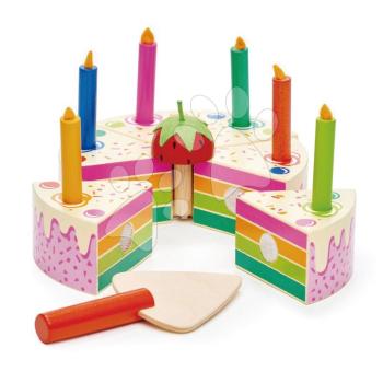 Fa torta eperrel Rainbow Birthday Cake Tender Leaf Toys 6 szelet 6 gyertyával kép