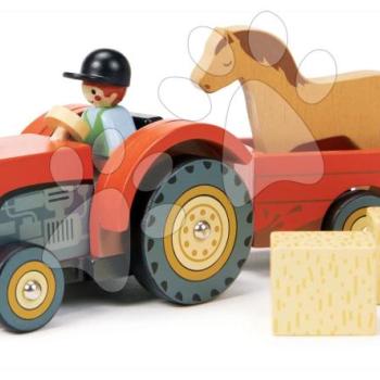 Fa traktor utánfutóval Farmyard Tractor Tender Leaf Toys gazda figurával és állatkákkal 18 hó-tól kép