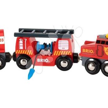 Fa tűzoltó vonat Rescue Firefighting Train BRIO mozdony 2 vagonnal és létra tűzoltótömlővel 3 évtől BRIO8447 kép