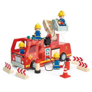 Fa tűzoltókocsi Fire Engine Tender Leaf Toys mozgatható létra-kosárral, 4 tűzoltóval és kiegészítőkkel kép