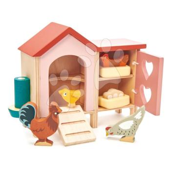 Fa tyúkól tyúkokkal Chicken Coop Tender Leaf Toys létrával és tojásokkal kép