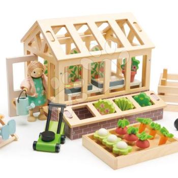 Fa üvegház Greenhouse and Garden Set Tender Leaf House nyitható tetőszerkezettel  9 fajta zöldséggel játékbabának kép