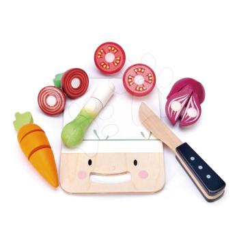 Fa vágódeszka zöldségekkel Mini Chef Chopping Board Tender Leaf Toys késsel a szeleteléshez kép