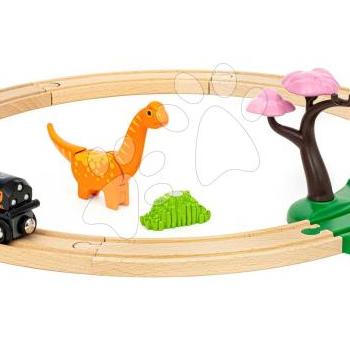 Fa vonatpálya Dinosaurus Circle Set BRIO mozdony vagonnal és 1 mágneses dínó figura 12 részes kép