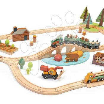 Fa vonatpálya fenyves erdőben Wild Pines Train set Tender Leaf Toys vonattal és munkagépekkel állatkákkal és természettel kép