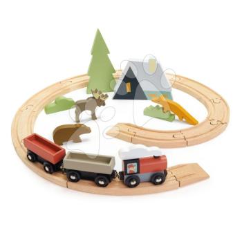 Fa vonatpálya hegyekben Treetops Train Set Tender Leaf Toys vonattal állatkákkal és faházzal kép