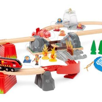 Fa vonatpálya tűzoltó vonattal Fire Rescue Set Smart Tech Sound BRIO hanggal fénnyel és alkalmazáshoz csatlakoztatható interaktív elemekkel 41 részes kép
