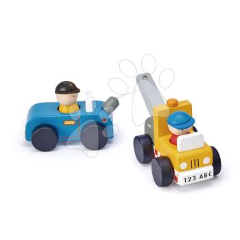 Fa vontatókocsi autóval Tow Truck Tender Leaf Toys és két figurával kép