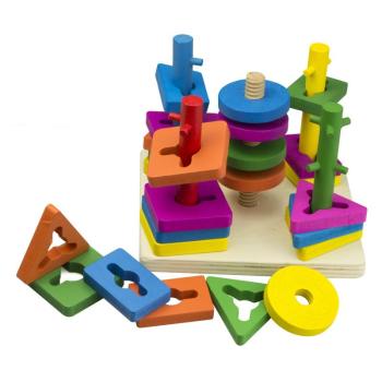 Fából készült készségfejlesztő válogató játék babáknak - színes, 25 db-os forma szortírozó készlet (BBI-7550) kép