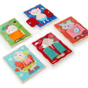 Fajáték Öltöztesd fel az állatkákat Dressboard Fabric Eichhorn 5 állatka különböző típusú rögzítésekkel a finommotorika fejlesztésére kép