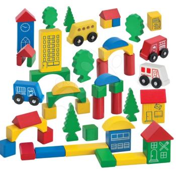 Fakockák színesek Wooden City Blocks Eichhorn mintával 50 db dobozban 12 hónapos kortól kép