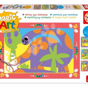 Festés számok szerint Dínók Magic Art Number Dinosaurs Educa 3 kép 5 festékkel ecsettel és palettával 4 évtől kép