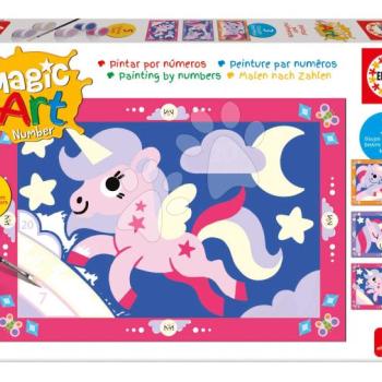 Festés számok szerint Egyszarvúak Magic Art Number Unicorns Educa 3 kép 5 festékkel ecsettel és palettával 4 évtől kép