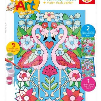 Festés számok szerint Flamingó Magic Art Number Flamingos Educa 2 kép kerettel és 9 szín ecsettel és palettával 9 évtől kép
