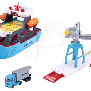 Garázs teherhajó Creatix Logistic Freight Ship Majorette daruval kamionnal és hajóval 5 éves kortól kép