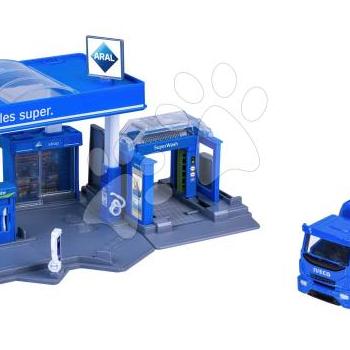 Garázs töltőállomás autómosóval Aral Petrol Station Majorette fém Iveco kisautóval 5 évtől kép