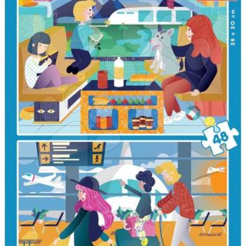 Gyerek puzzle Vasútállomás és Repülőtér Educa 2x48 darabos kép