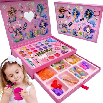 Gyerek sminkkészlet tok tükörrel és fiókokkal – mosható kozmetikai szett gyerekeknek (BBJ) kép
