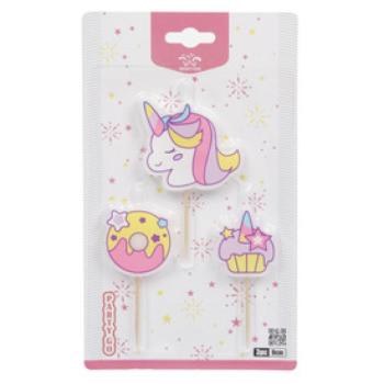 Gyertya szett 3 db unikornis 9 cm kép