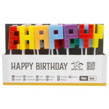 Gyertya szett - happy birthday, színes, 13 db, 8 cm kép