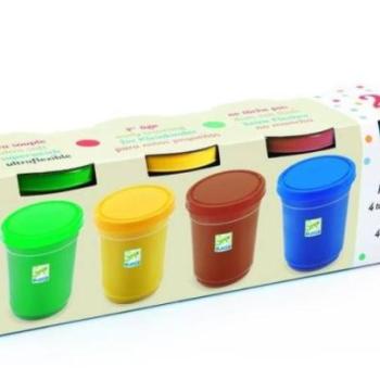 Gyurma tégelyes - 4 db - Egyszerű színek - 4 tubs of play dough - Plain - Djeco kép