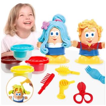 Gyurmás fodrászkészlet gyerekeknek - formázható, vágható, növeszthető hajú babákkal, fésűvel, ollóval (BBLPJ) kép