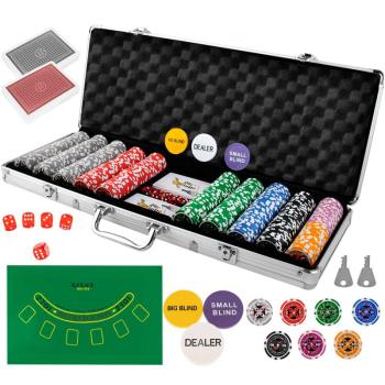 Hatalmas póker készlet bőröndben 2 pakli kártyával, 500 zsetonnal, és zöld alátéttel (BB-9538) kép