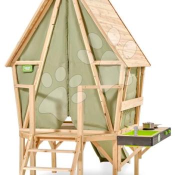 Házikó és sátor pilléreken ciprusfából Yuki 350 Playhouse Exit Toys csúszdával és konyhával kép