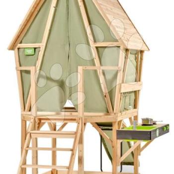Házikó és sátor pilléreken ciprusfából  Yuki 550 Playhouse Exit Toys csúszdával konyhával és homokozóval kép