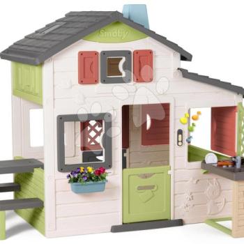 Házikó Jóbarátok konyhával és asztallal Friends House Life Smoby bővíthető elektronikus csengővel hátsó bejárattal 172 cm magas UV szűrő - modell 2025 kép