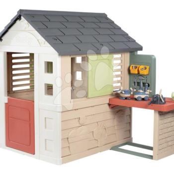 Házikó kerti műhellyel és 39 kiegészítővel Nature Playhouse Workshop Life Smoby bővíthető 2 ablakkal és zsalugáterekkel és sötétítőkkel UV védelemmel 24 hó-tól kép