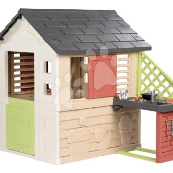 Házikó konyhával és 17 kiegészítővel Nature Playhouse&Kitchen Life Smoby bővíthető 3 ablakkal 2 árnyékolóval és elhúzható zsalugáterrel UV védelemmel 24 hó-tól - 2025 modell kép