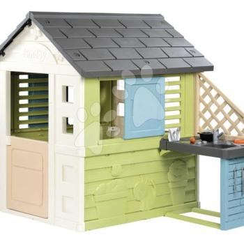 Házikó konyhával és 17 kiegészítővel Pretty Playhouse&Kitchen Life Smoby bővíthető 3 ablakkal 2 árnyékolóval és eltolható zsalugáterrel UV védelemmel 24 hó-tól - 2025 modell kép