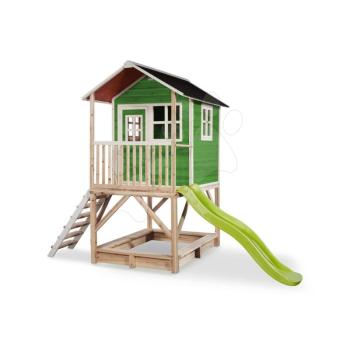 Házikó pilléreken cédrusból Loft 500 Green Exit Toys vízhatlan tetővel homokozóval és 1,75 m csúszdával zöld kép