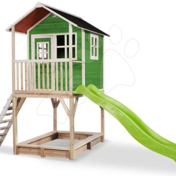 Házikó pilléreken cédrusból Loft 700 Green Exit Toys vízhatlan tetővel homokozóval és 2,28 m csúszdával zöld kép