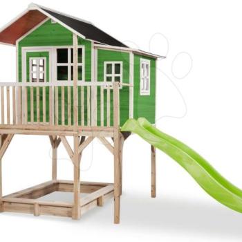 Házikó pilléreken cédrusból Loft 750 Green Exit Toys nagy vízhatlan tetővel homokozóval és 2,28 m csúszdával zöld kép