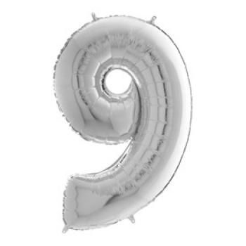 Héliumos fólia lufi, 9-es szám, 65 cm, ezüst kép