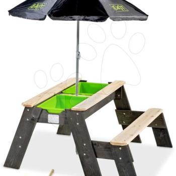 Homokozó asztal homokra és vízre cédrusból Aksent sand&water table Exit Toys piknik paddal napernyővel fedéllel és kiegészitőkkel kép