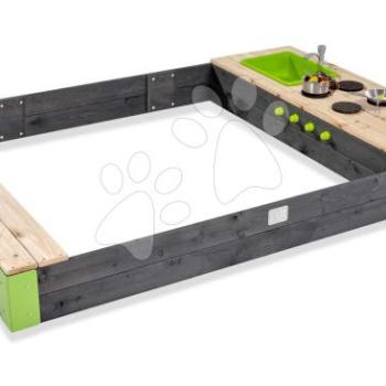 Homokozó konyhával folyó vízzel Aksen Wooden Sandpit Exit Toys térfogata 440 kg konyhai kiegészítőkkel 200*140 cm 3 évtől kép