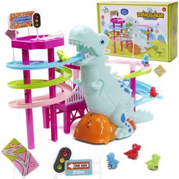 Interaktív dinoszauruszos játékpálya gyerekeknek – zenélő, színes elektromos pálya dinoszaurusz figurákkal 616-70 (BBJ) kép