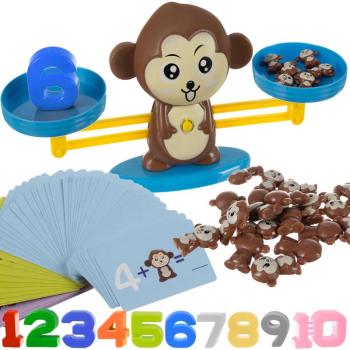 Interaktív, oktató és készségfejlesztő matematikai majom figurás mérleg játék - figurákkal, kártyákkal, számokkal (BB-16947) kép